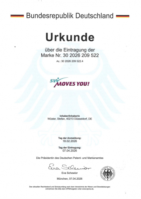 Moves You Urkunde Markeneintragung
