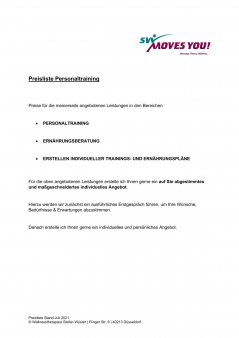 Preisliste Personal Stefan Wüster Düsseldorf